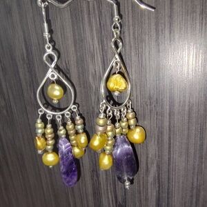 Elegant Silver and Purple Dangle Earrings